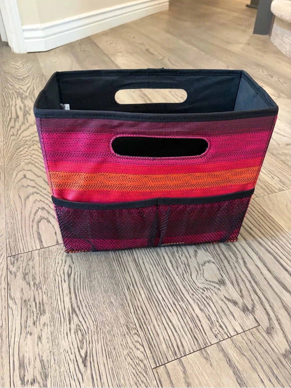 Thirty-One Gifts Storage Bin Organizer in Pink and Orange Stripe - Home Accents